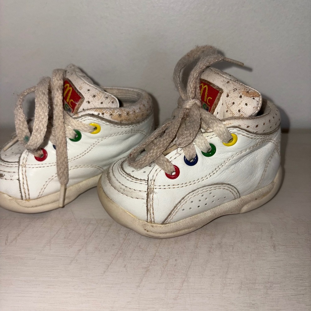 Mc Kids‎ White Leather Sneakers Colorful Accents Toddler Shoes Size 3 1990s Y2K
